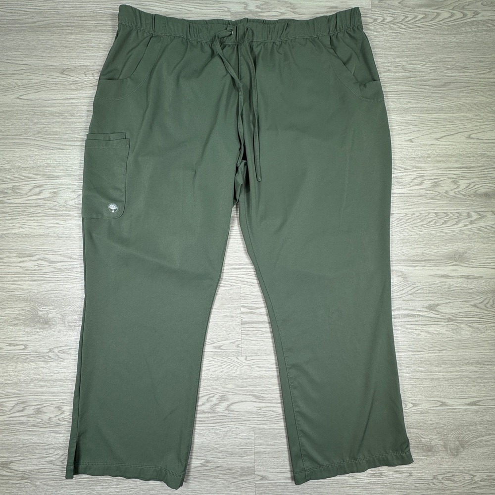 HH Works Women Scrub Pants Healing‎ Hands Green 2XP Cargo Pockets Elastic Waist